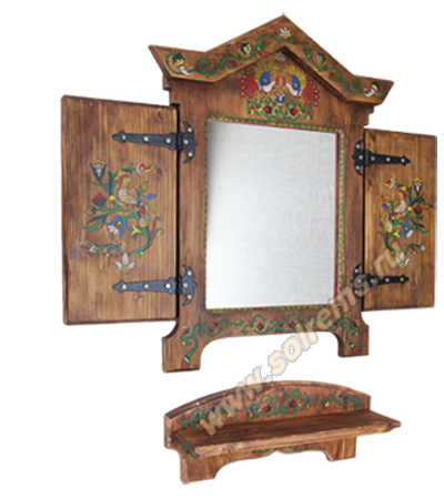 Зеркало-окно в раме со ставнями и с полочкой "Билибинские мотивы"